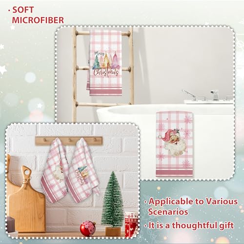 Geuro Pink Christmas Kitchen Towels Set of 2 - Santa & Holiday Design, 16x24 Inch, Festive Home Decor