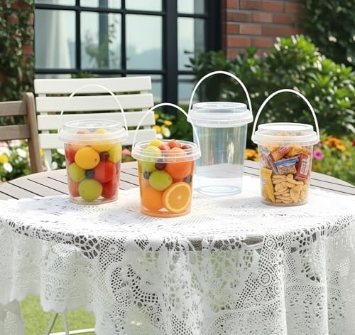 75 Pack Reusable Plastic Drink Buckets with Lids & Straws, 24 oz Party Beverage Pails