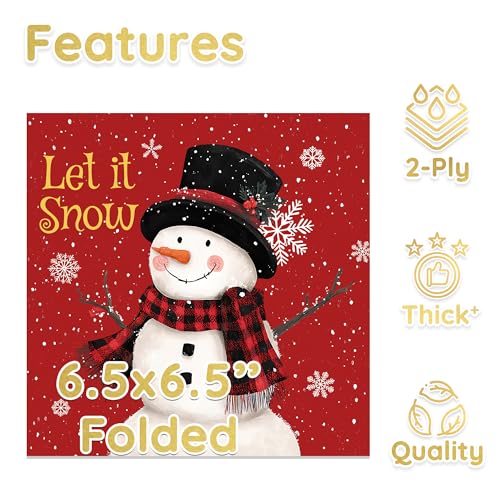 Vusnud Christmas Snowman Paper Cocktail Napkins - 50 Count, 6.5x6.5 in, Holiday Party Supplies
