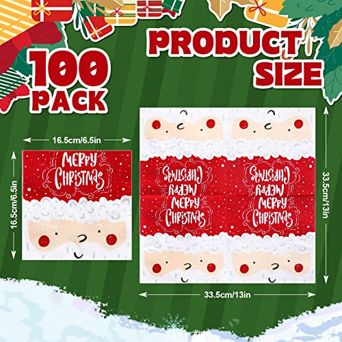 Whaline 100 Pack Merry Christmas Santa Napkins 6.5x6.5in Red/White 2-Ply Disposable Party Napkins