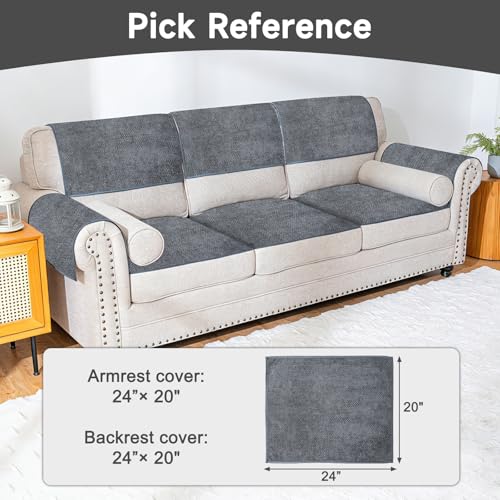 Anti-Slip Waterproof Sofa Arm Covers - 2 Pack (Dark Gray, 24" x 20")