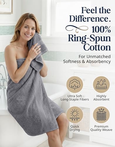 Lane Linen 16-Piece Cotton Towel Set Soft Absorbent Cool Grey Bath Towels
