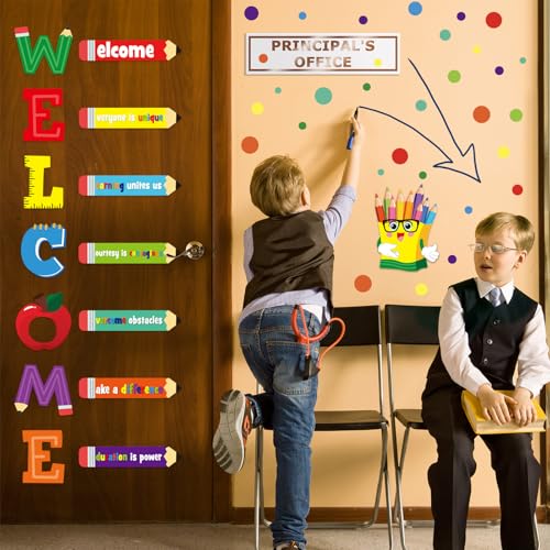 Welcome Back to School Door Clings Stickers - 6 Colorful Decals