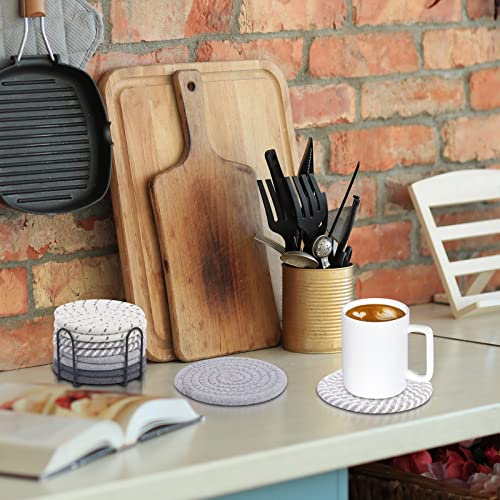 8-Piece Woven Cotton Drink Coaster Set with Holder, 4.3-Inch Absorbent