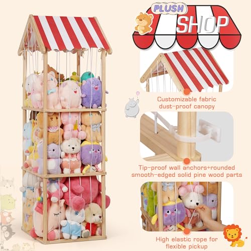 3-Tier Wooden Stuffed Animal Storage Zoo - Anti-Tip Plush Toy Organizer