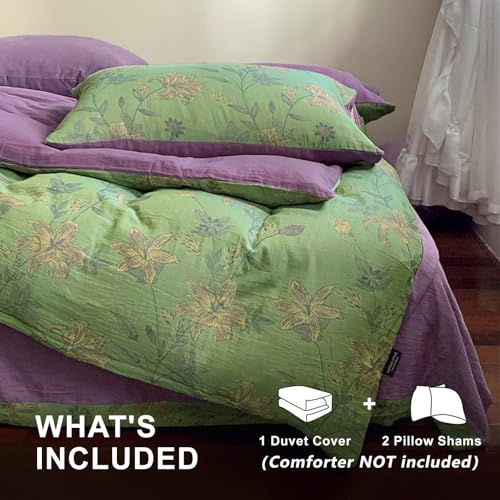 Linen Cotton Floral Jacquard Duvet Cover Set - 3 Piece Queen Bedding
