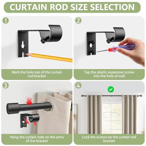 Edidonson Adjustable Black Curtain Rods 30-90 Inch Spliced Window Rod