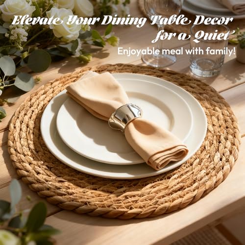 13-Inch Round Woven Placemats, Natural Rush Charger Plates Set of 12