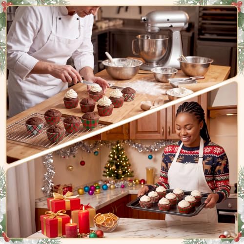 FillTouch 240 Pcs Red & Green Plaid Cupcake Liners - Standard Size Baking Cups