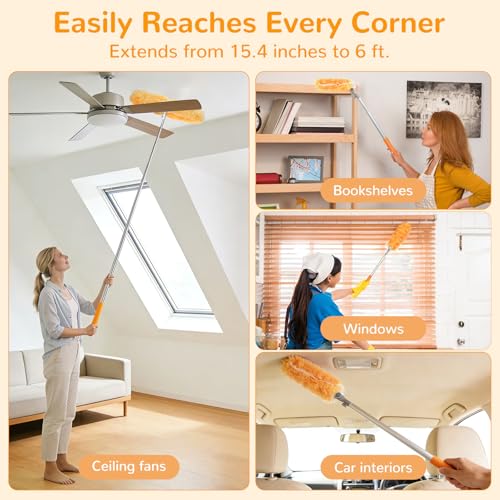 6ft Extendable Microfiber Duster Pole Kit with 50 Refills for High Ceilings