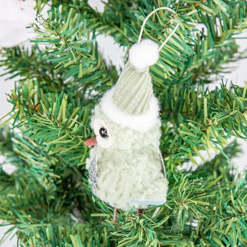 Berfutall 4-Pack Christmas Owl Ornaments - Pastel Plush Holiday Decor with Gold Star Topper
