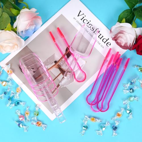 Hmxpls 12Pcs Clear Pink Plastic Ice Tongs & Scoops Set for Food & Candy Buffets