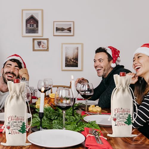 Yuanshao Funny Christmas Wine Bag with Drawstring - Linen Bottle Cover for 750ml Holidays Gift (Is Variation)