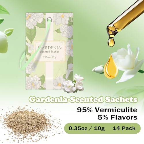 Gardenia Scented Sachets for Closet and Drawers - 14 Pack Hanging Air Freshener