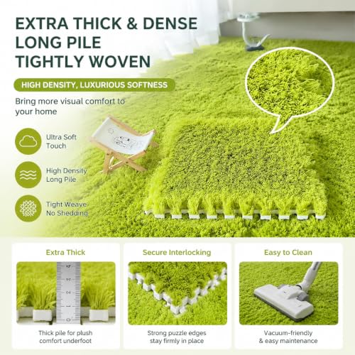 12 Pcs Plush Interlocking Carpet Tiles, Soft Shaggy EVA Foam Floor Mats