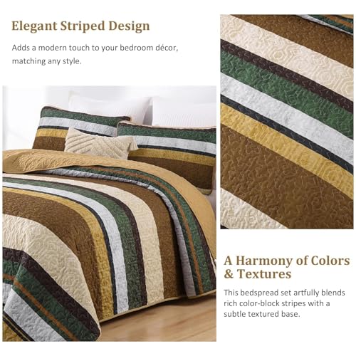 King Boho Stripe Quilt Bedding Set - 3-Piece Lightweight Bedspread Coverlet
