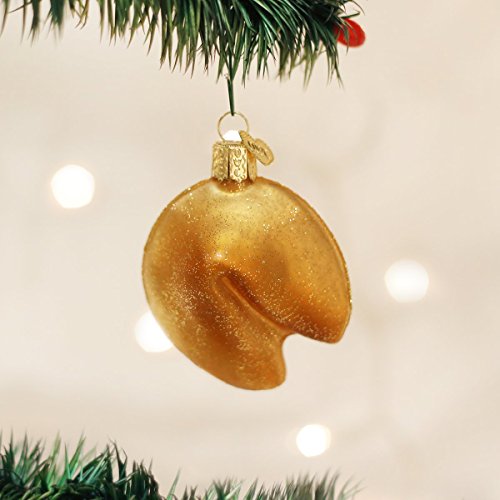 Handcrafted Glass Fortune Cookie Christmas Ornament, Gold Glitter Holiday Decor