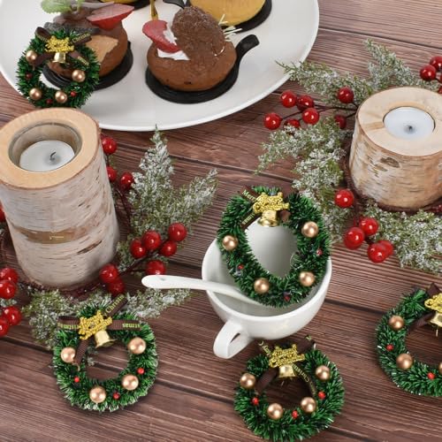 10pcs Mini Christmas Wreaths with Bows, 2.76-inch Dollhouse Hanging Decor