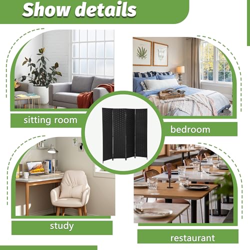 4-Panel Wooden Folding Room Divider Screen with Woven Mesh (Coal Black)