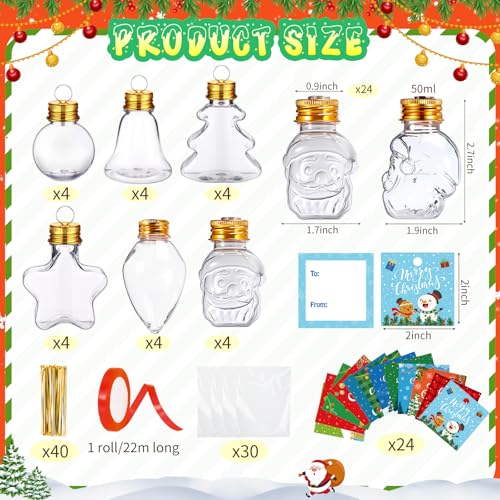 Maxdot 24 Sets Christmas Fillable Bottles & Ornaments - Holiday Party Favors