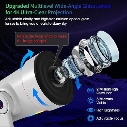 4K HD Galaxy Star Projector with 10 Slides and 8 Color LED Night Light