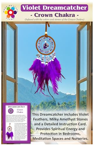 Crown Chakra Dreamcatcher with Amethyst Stones & Feathers for Meditation