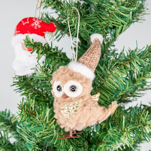 Berfutall 4-Pack Christmas Owl Ornaments - Pastel Plush Holiday Decor with Gold Star Topper
