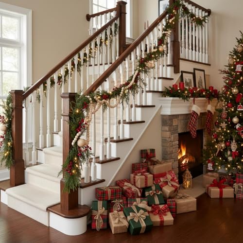 12-Foot Wooden Bead Garland, Rustic Farmhouse Christmas Tree Decoration