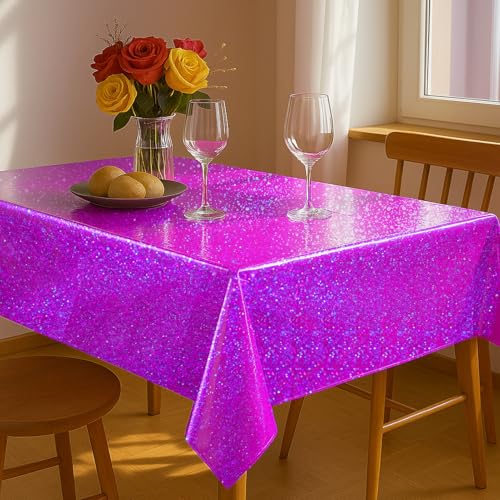 BYOJIA Pink Purple Iridescent Plastic Tablecloth 54x108 Inch Pack of 16