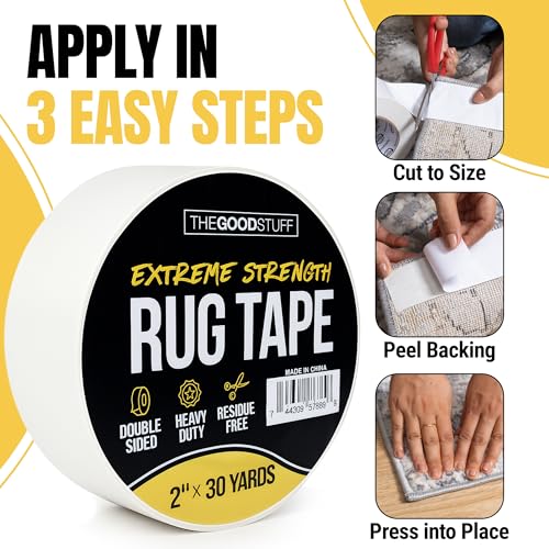 Double-Sided Rug Tape - 2 Inch x 30 Yard Heavy-Duty Non-Slip Carpet Grip