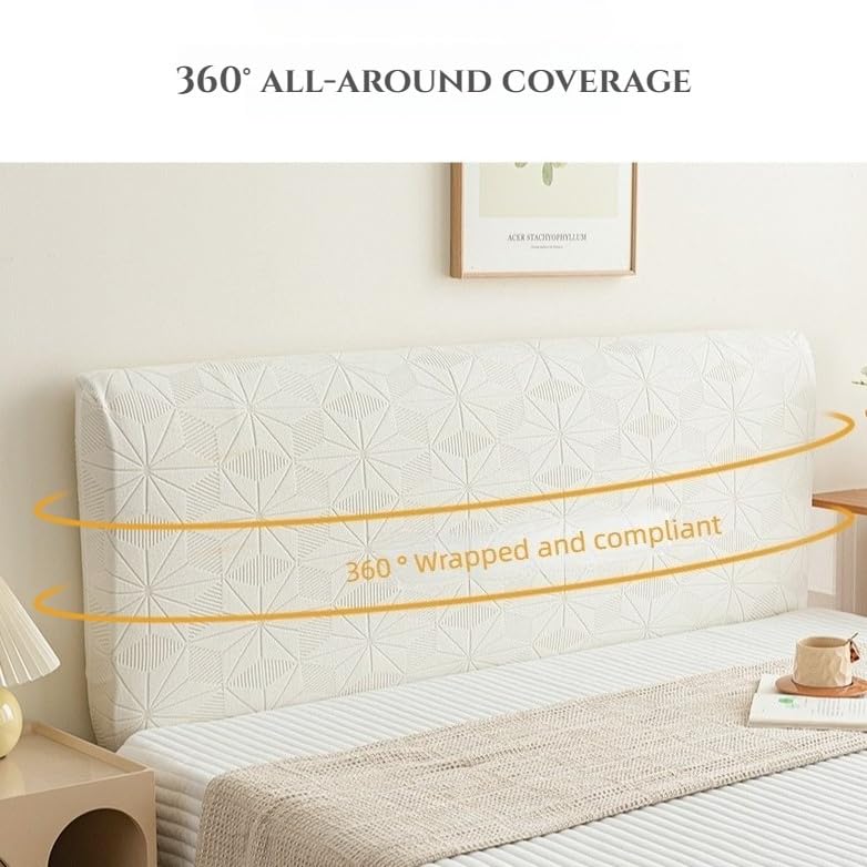 Stretch Bed Headboard Cover - Jacquard Dustproof Protector (47in, Khaki)