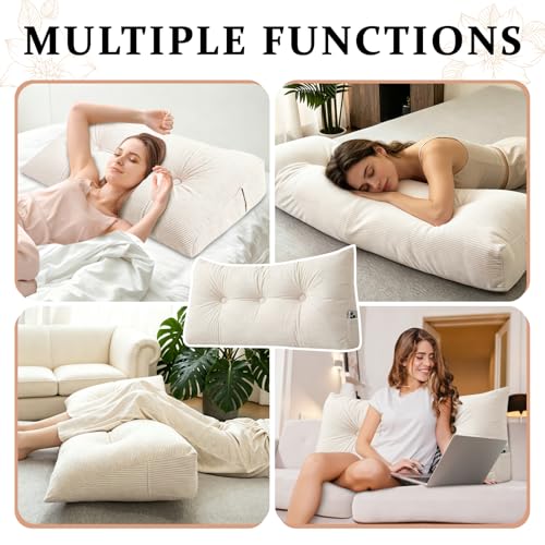 Triangular Wedge Headboard Pillow Twin XL - Ivory White Cushion 39x4.7x15.7in