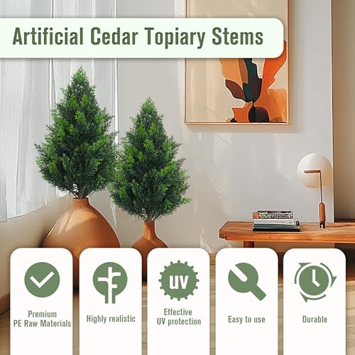 20-Inch Artificial Cedar Topiary Shrubs - UV Resistant Faux Pine (2 Pack)