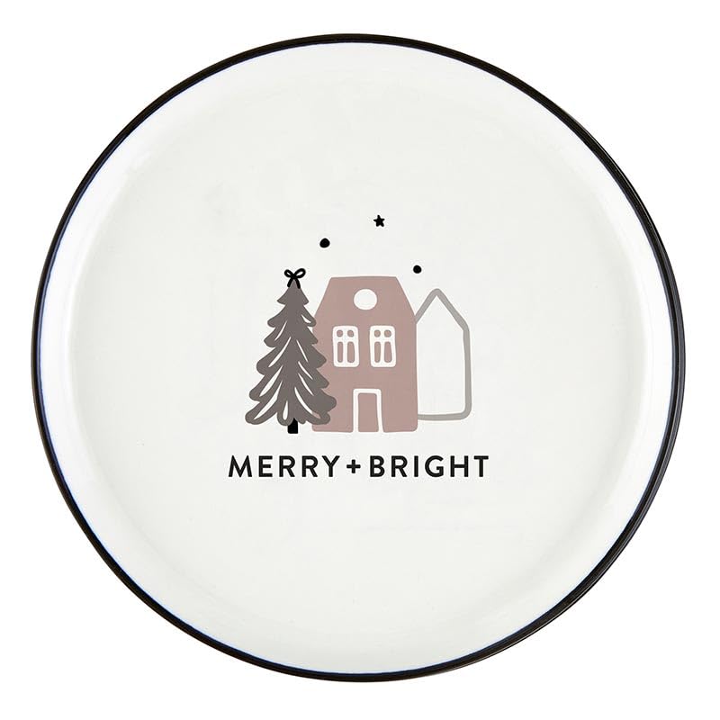 Santa Barbara Design Studio 4-Piece Christmas Appetizer Plate Set White Ceramic 5.25" Merry + Bright