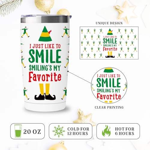 Arsemica Buddy the Elf 20oz Christmas Tumbler – Smile Variation, Insulated Cup with Lid & Straw