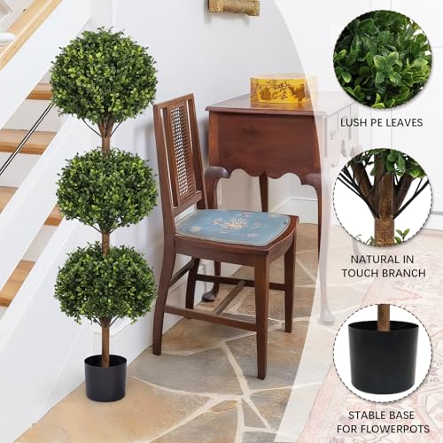 55-Inch Artificial Boxwood Triple Ball Topiary Trees, Set of 2