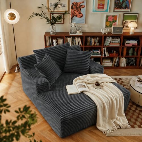 67-Inch Oversized Corduroy Chaise Lounge Chair with 3 Pillows