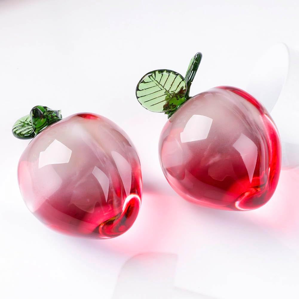 Skiennix Crystal Fruits Collectibles - Set of 2 Peach & Pomegranate Figurines | Elegant Glass Decor for Home & Office