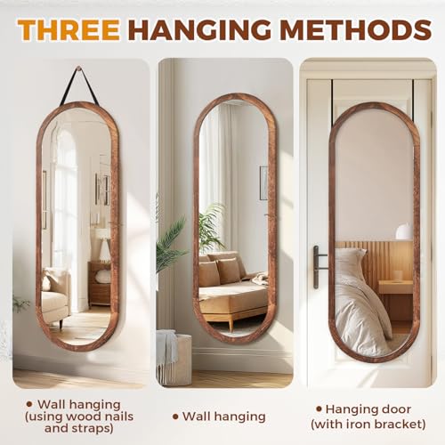 48x16 Inch Oval Full Length Wall Mirror with Solid Wood Frame