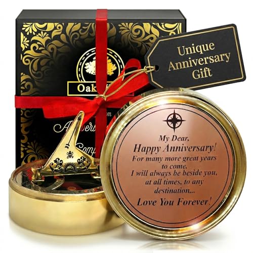 Antique Brass Sundial Compass Anniversary Gift for Husband or Wife