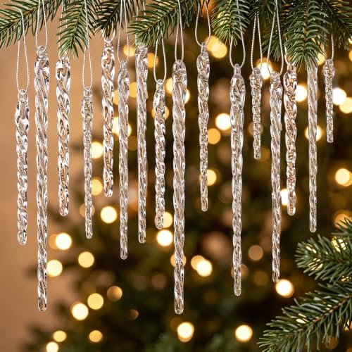 Patelai 70 Pcs Glass Icicle Christmas Tree Ornaments - 4 Sizes Holiday Decor