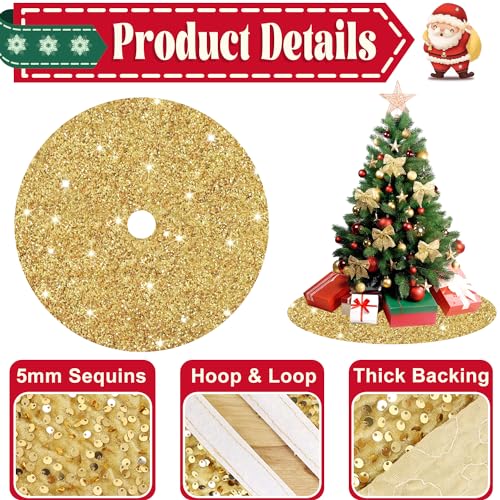 ROMANKAS 46 Inch Gold Sequin Christmas Tree Skirt Velvet Holiday Decor