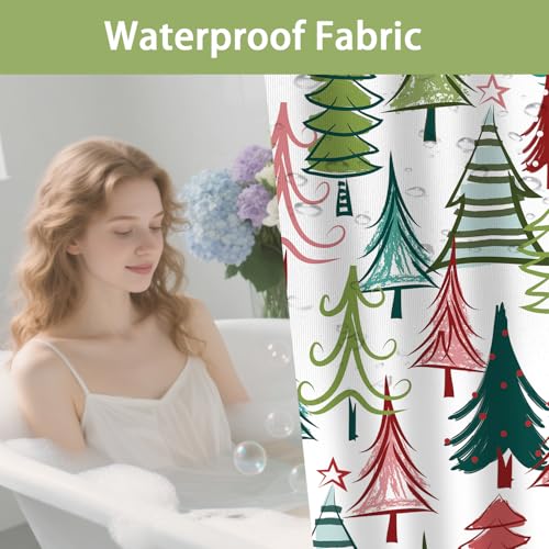 Moyrisou Colorful Pine Tree 72x72 In. Christmas Shower Curtain - Xmas Holiday Bathroom Decor