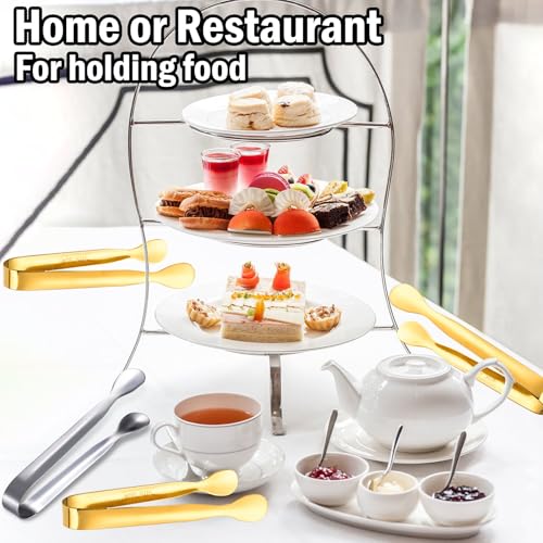 Gold 12Pcs Mini Stainless Steel Serving Tongs 4.3 Inch for Appetizers & Ice