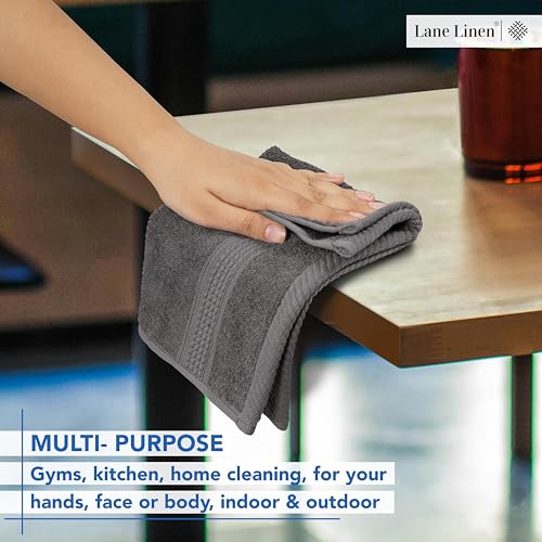 LANE LINEN Space Grey 12-Pack 13x13 Cotton Washcloths - Soft & Absorbent