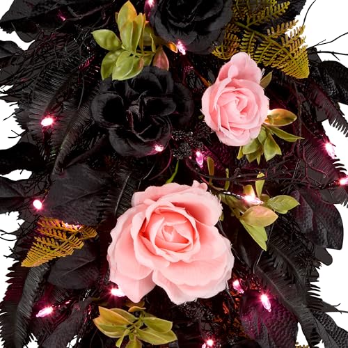 26-Inch Artificial Halloween Teardrop Swag with 30 Pink LED Lights
