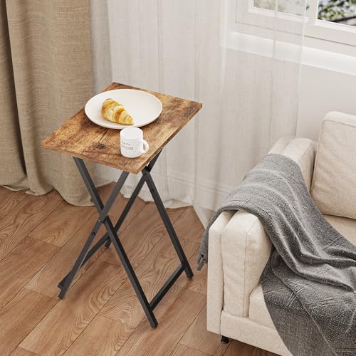 Foldable TV Tray Table Set of 2, Rustic Brown Portable Side Table