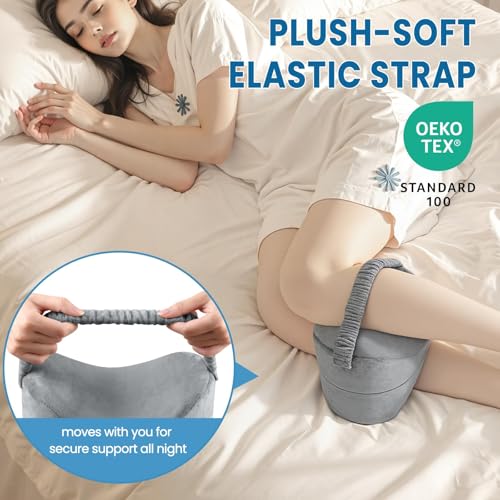 Ergonomic Memory Foam Knee Pillow for Side Sleepers - Grey