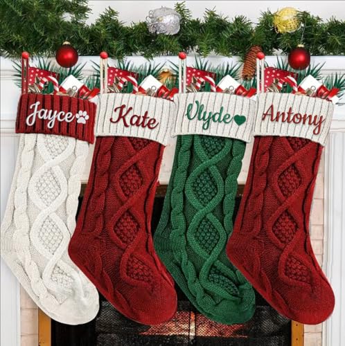 Personalized Christmas Stockings with Leather Nameplate - 18-Inch Knit