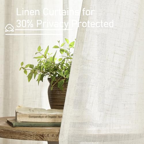 Natural Ivory Semi Sheer Linen Curtains - Light Filtering (2 Panels, 52x84 in)